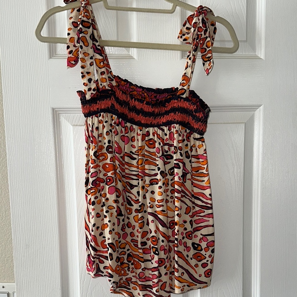 Lovestitch Red and Black Smocked Elastic Tank Top. With tie straps.